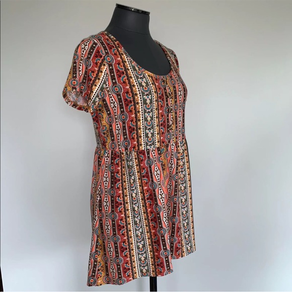 Women’s M Bobbie Brooks Multi Fall Floral India Print Babydoll Soft Stretch Top - Picture 5 of 12